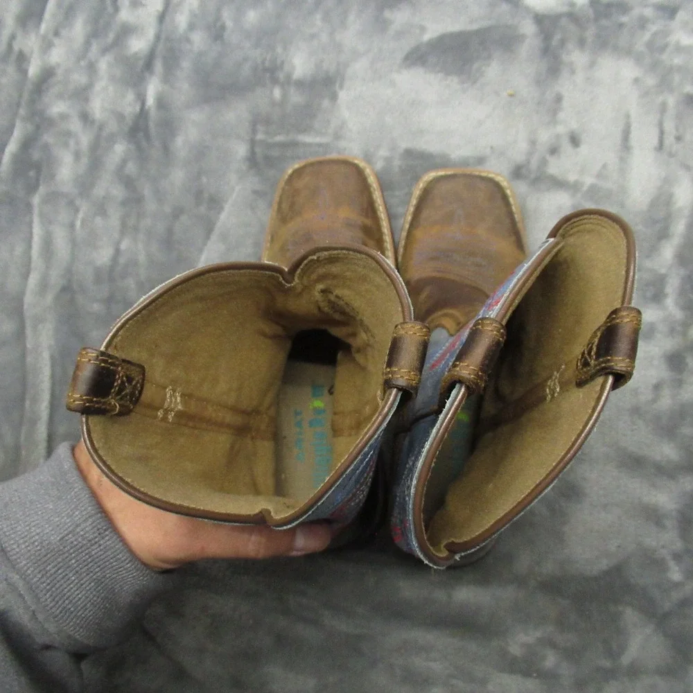Ariat Kids Boots 2.5 Brown Blue Red Double Kicker‎ Stitching Western Square Toe